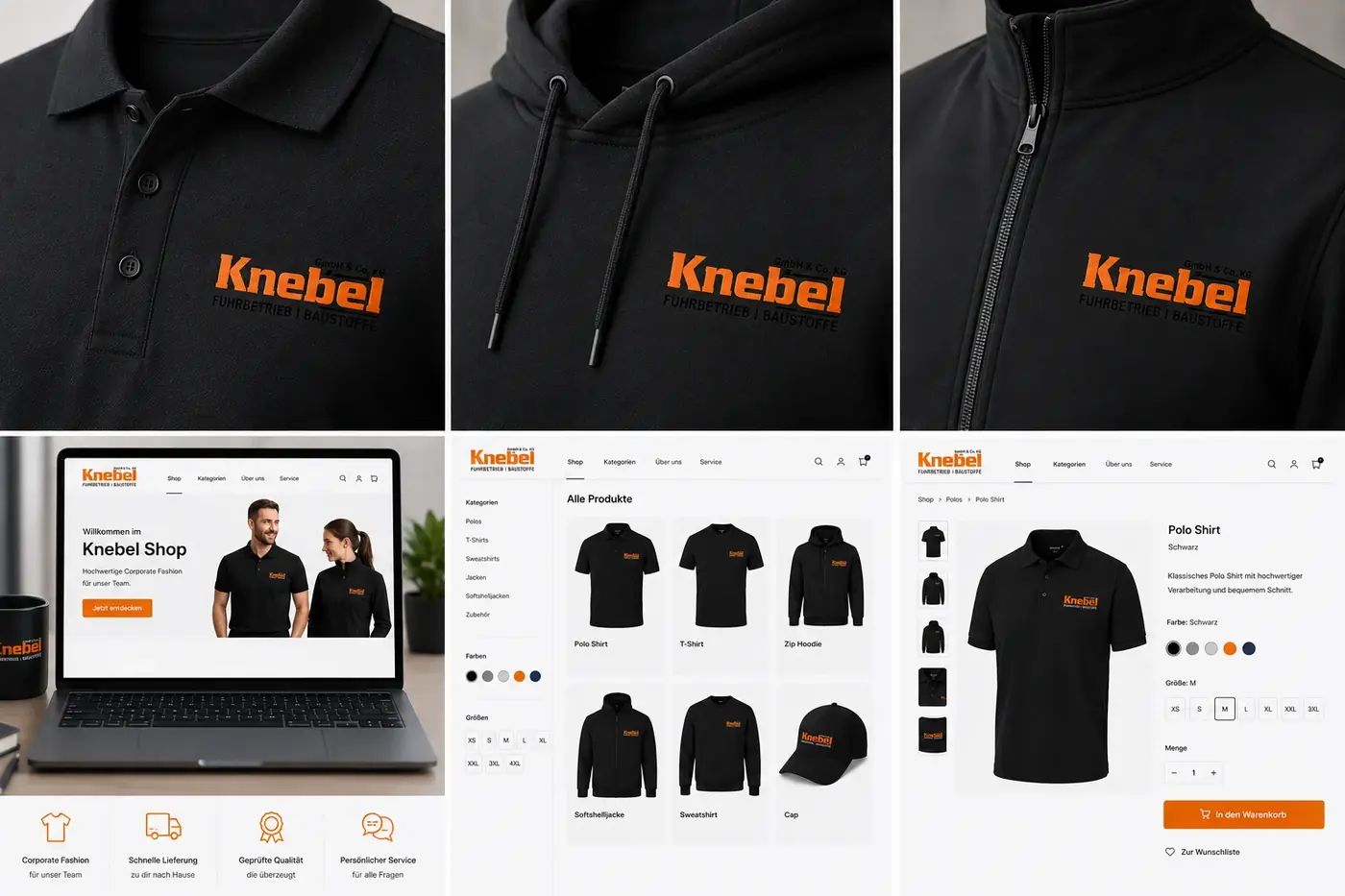 Vollständig gebrandeter Mitarbeitershop am Beispiel eines Kunden — Logo, Farben und Sortiment individuell