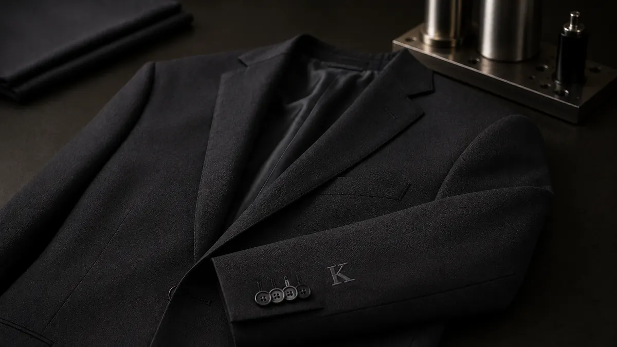 Dunkles Sakko mit Monogramm-Stickerei am Ärmel